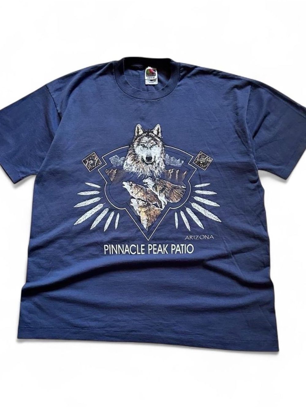 Vintage 1990s Pinnacle Peak Patio Arizona Navy Graphic Wolf T-Shirt XL